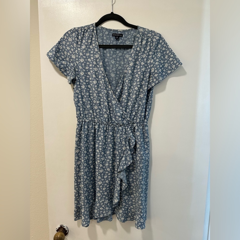 Blue Floral Wrap Dress